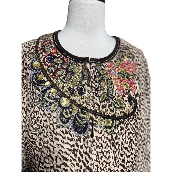 Chico's Animal Print Floral Sequined Jacket Size 1 Large - Picture 4 of 5